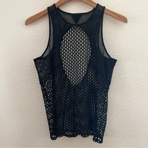 Alo Fishnet Mesh Tank Top in Black, M